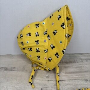 Vintage Yellow Mickey Mouse Disney Bonnet Hat Visor‎ Baby Toddler Size Tie Back